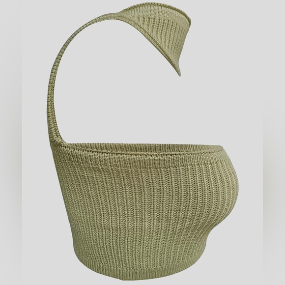 Womens|Knit Halter Crop Top|Large L|Green|Stretch|Sleeveless - Picture 10 of 13